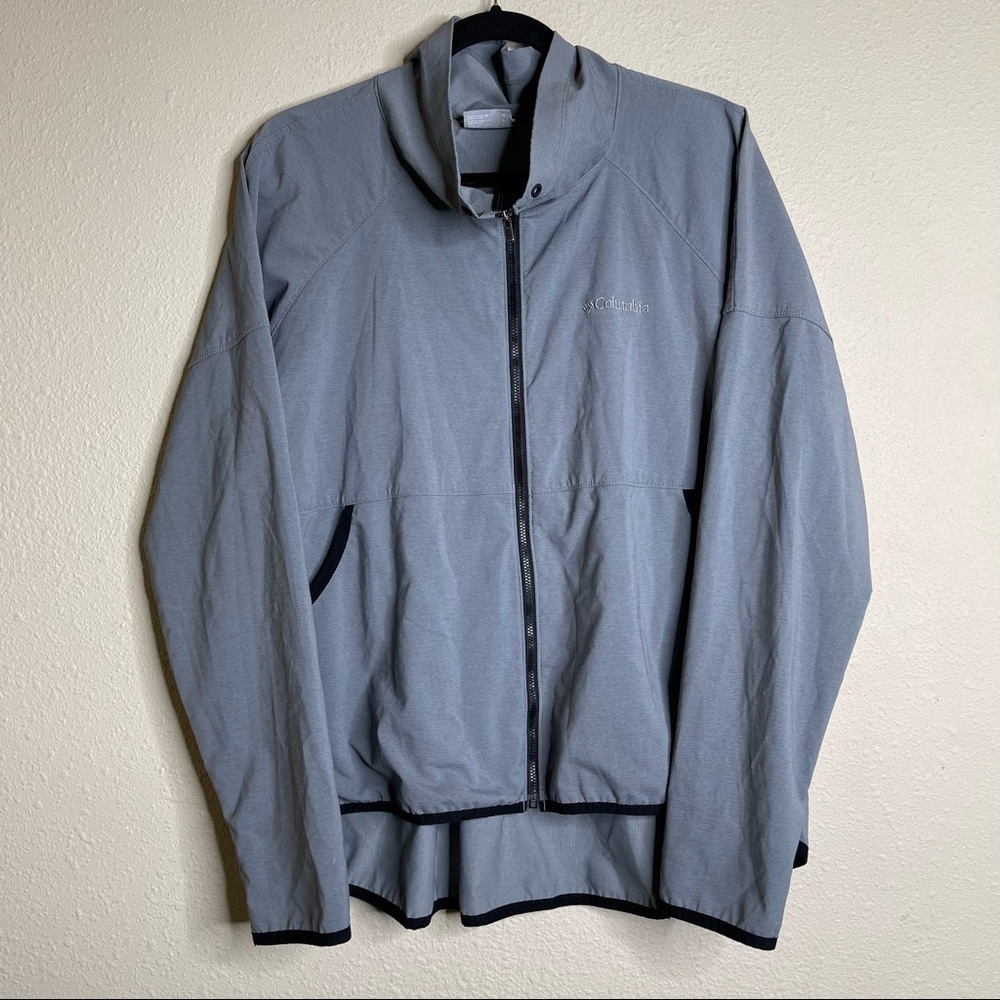 Columbia Gray Cowl Neck Hi Low Windbreaker Jacket